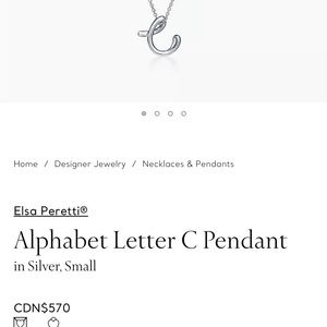 Authentic Tiffany & co sterling silver Elsa Peretti Alphabet Necklace letter C